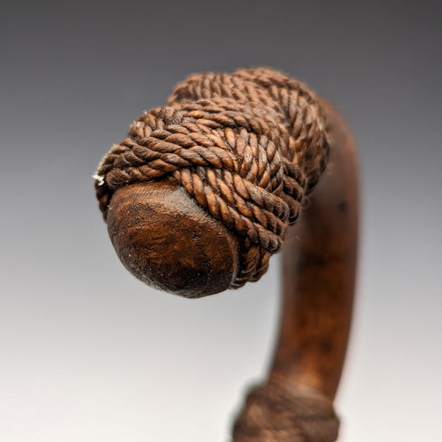 British Vintage Men's Cane, Hemp String Curved Handle, Extra Thick Brown Shaft, 90cm